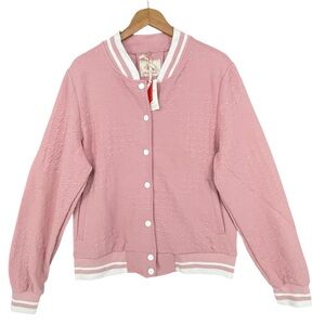 Red Marine Textured Varsity Jacket Pink Size 3EG NWT